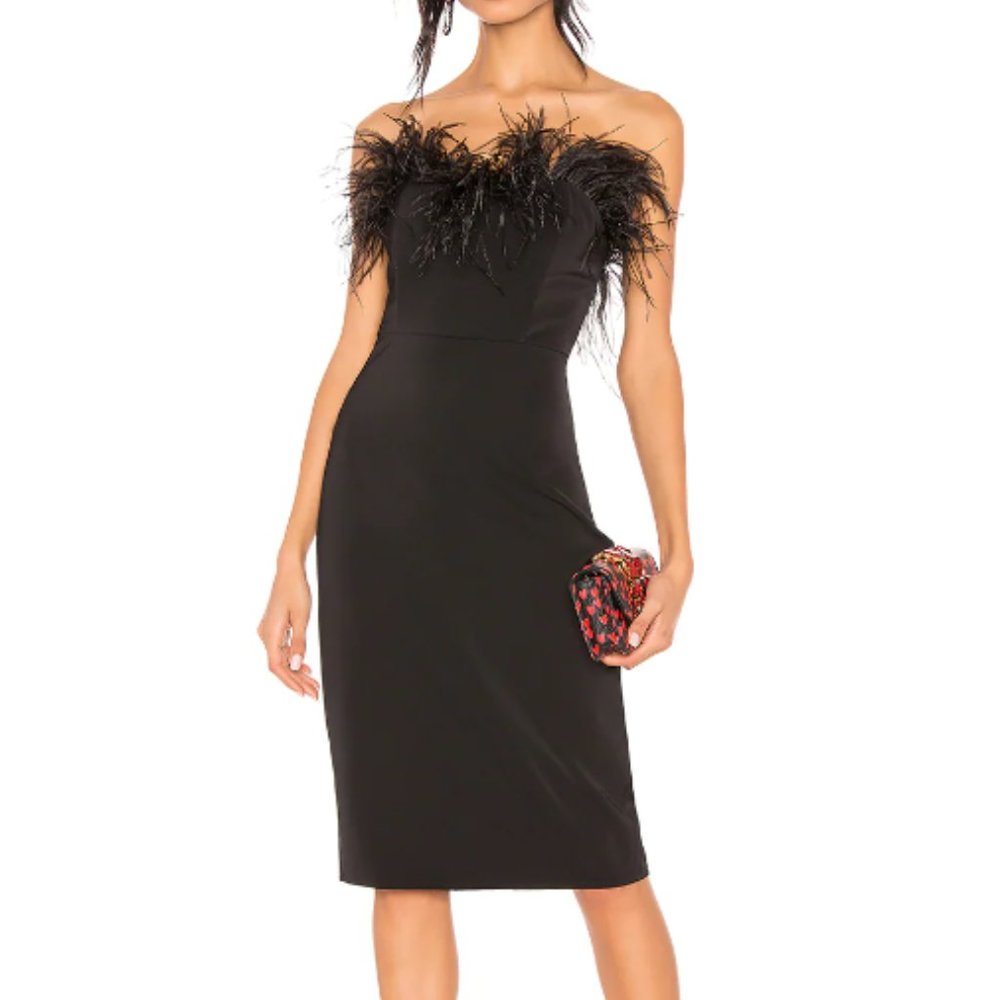 LPA Aurora Black Feather Strapless Dress Size S (Originally $158)